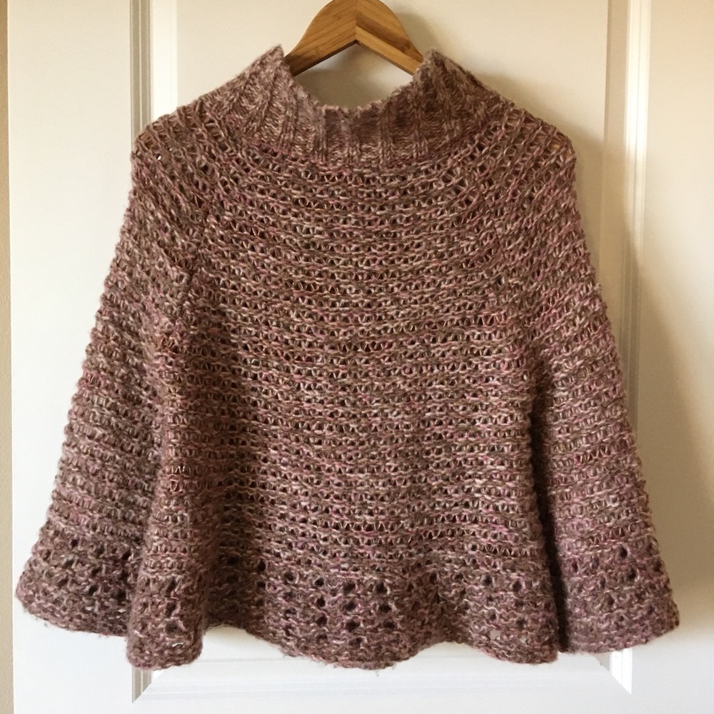 Free People // metallic soft wool blend bell cardigan poncho L - Picture 6 of 7